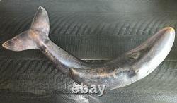 Vintage Hand-Carved Wooden BLUE WHALE Sculpture Folk Art Statue 16.5 Nautical