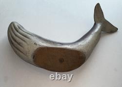 Vintage Hand-Carved Wooden BLUE WHALE Sculpture Folk Art Statue 16.5 Nautical