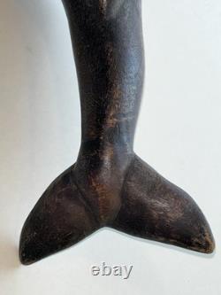 Vintage Hand-Carved Wooden BLUE WHALE Sculpture Folk Art Statue 16.5 Nautical