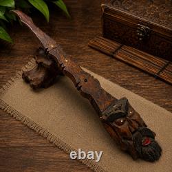 Vintage Hand-Carved Wooden Bearded Man Wall Plaque Rustic Folk Art Decor 52cm