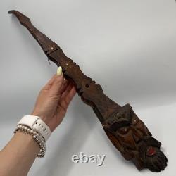Vintage Hand-Carved Wooden Bearded Man Wall Plaque Rustic Folk Art Decor 52cm