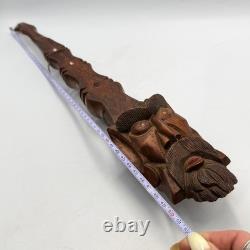 Vintage Hand-Carved Wooden Bearded Man Wall Plaque Rustic Folk Art Decor 52cm