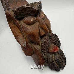 Vintage Hand-Carved Wooden Bearded Man Wall Plaque Rustic Folk Art Decor 52cm