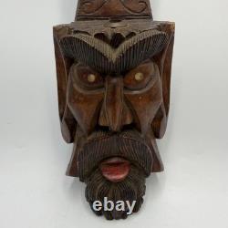 Vintage Hand-Carved Wooden Bearded Man Wall Plaque Rustic Folk Art Decor 52cm