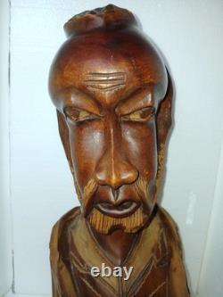 Vintage Hand Carved Wooden Bust Beard Man Head Sculpture Folk Art Statue 15 T
