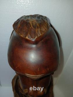 Vintage Hand Carved Wooden Bust Beard Man Head Sculpture Folk Art Statue 15 T