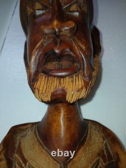 Vintage Hand Carved Wooden Bust Beard Man Head Sculpture Folk Art Statue 15 T