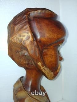 Vintage Hand Carved Wooden Bust Beard Man Head Sculpture Folk Art Statue 15 T