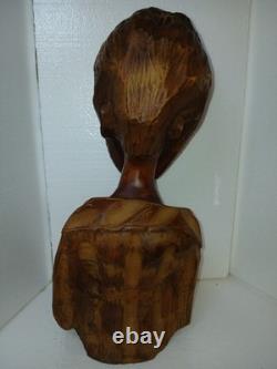 Vintage Hand Carved Wooden Bust Beard Man Head Sculpture Folk Art Statue 15 T