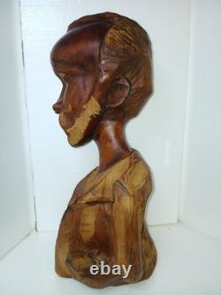 Vintage Hand Carved Wooden Bust Beard Man Head Sculpture Folk Art Statue 15 T