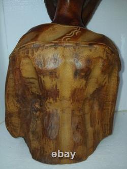 Vintage Hand Carved Wooden Bust Beard Man Head Sculpture Folk Art Statue 15 T