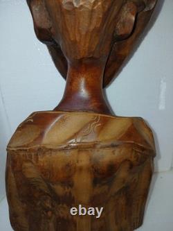 Vintage Hand Carved Wooden Bust Beard Man Head Sculpture Folk Art Statue 15 T