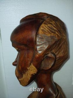 Vintage Hand Carved Wooden Bust Beard Man Head Sculpture Folk Art Statue 15 T
