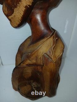 Vintage Hand Carved Wooden Bust Beard Man Head Sculpture Folk Art Statue 15 T