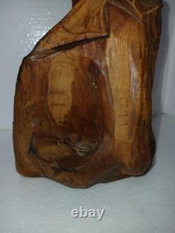 Vintage Hand Carved Wooden Bust Beard Man Head Sculpture Folk Art Statue 15 T