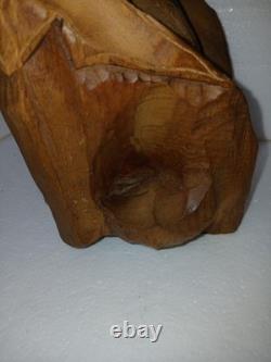 Vintage Hand Carved Wooden Bust Beard Man Head Sculpture Folk Art Statue 15 T