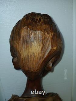 Vintage Hand Carved Wooden Bust Beard Man Head Sculpture Folk Art Statue 15 T