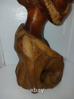 Vintage Hand Carved Wooden Bust Beard Man Head Sculpture Folk Art Statue 15 T