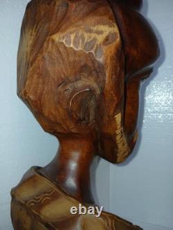 Vintage Hand Carved Wooden Bust Beard Man Head Sculpture Folk Art Statue 15 T