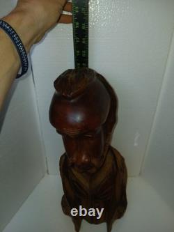 Vintage Hand Carved Wooden Bust Beard Man Head Sculpture Folk Art Statue 15 T
