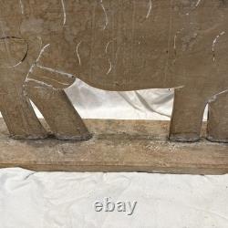 Vintage Hand-Carved Wooden Cow Statue Rustic Farmhouse Folk Art