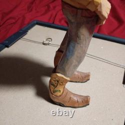 Vintage Hand Carved Wooden Cowboy Folk Art Figure Signed Artist Rustic Deco