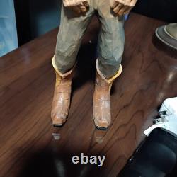 Vintage Hand Carved Wooden Cowboy Folk Art Figure Signed Artist Rustic Deco