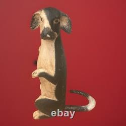 Vintage Hand-Carved Wooden Dog Sculpture Standing Upright Folk Art Figurine