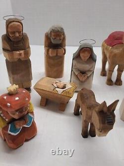 Vintage Hand Carved Wooden Folk Art Nativity Set12, H. R. Mittendorf Signed Dated