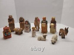 Vintage Hand Carved Wooden Folk Art Nativity Set12, H. R. Mittendorf Signed Dated