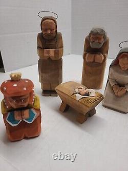 Vintage Hand Carved Wooden Folk Art Nativity Set12, H. R. Mittendorf Signed Dated