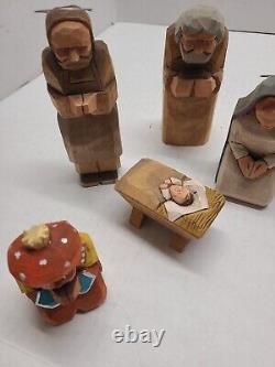 Vintage Hand Carved Wooden Folk Art Nativity Set12, H. R. Mittendorf Signed Dated