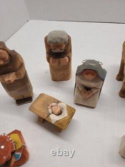 Vintage Hand Carved Wooden Folk Art Nativity Set12, H. R. Mittendorf Signed Dated