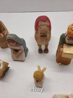 Vintage Hand Carved Wooden Folk Art Nativity Set12, H. R. Mittendorf Signed Dated