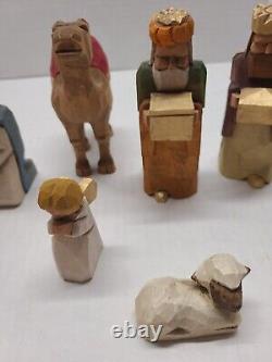 Vintage Hand Carved Wooden Folk Art Nativity Set12, H. R. Mittendorf Signed Dated