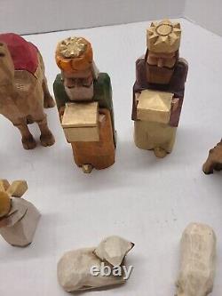 Vintage Hand Carved Wooden Folk Art Nativity Set12, H. R. Mittendorf Signed Dated