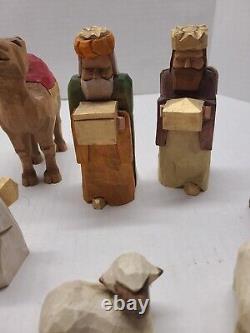 Vintage Hand Carved Wooden Folk Art Nativity Set12, H. R. Mittendorf Signed Dated