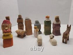 Vintage Hand Carved Wooden Folk Art Nativity Set12, H. R. Mittendorf Signed Dated