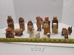 Vintage Hand Carved Wooden Folk Art Nativity Set12, H. R. Mittendorf Signed Dated