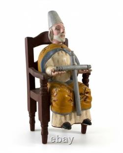 Vintage Hand-Carved Wooden Folk Art Santo Bishop Figure Holding Cross Mexico 9