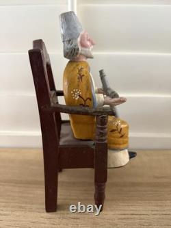 Vintage Hand-Carved Wooden Folk Art Santo Bishop Figure Holding Cross Mexico 9