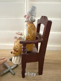 Vintage Hand-Carved Wooden Folk Art Santo Bishop Figure Holding Cross Mexico 9