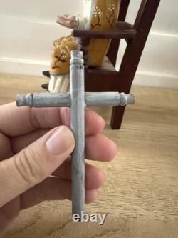 Vintage Hand-Carved Wooden Folk Art Santo Bishop Figure Holding Cross Mexico 9