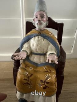 Vintage Hand-Carved Wooden Folk Art Santo Bishop Figure Holding Cross Mexico 9