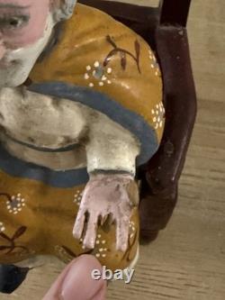 Vintage Hand-Carved Wooden Folk Art Santo Bishop Figure Holding Cross Mexico 9