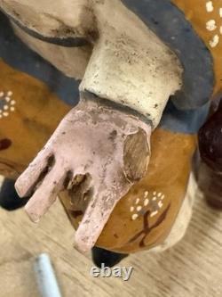 Vintage Hand-Carved Wooden Folk Art Santo Bishop Figure Holding Cross Mexico 9