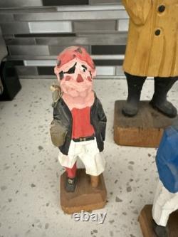 Vintage Hand Carved Wooden Folk Art Sea Captains Sailors Nautical Set of 4