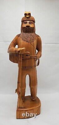 Vintage Hand Carved Wooden Frontiersman Volunteer Statue 16 Signed Dewuse