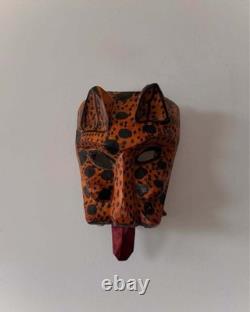 Vintage Hand Carved Wooden Jaguar Folk Art Mask Tongue Wall Sculpture