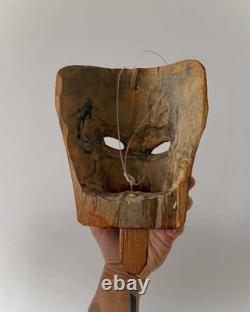 Vintage Hand Carved Wooden Jaguar Folk Art Mask Tongue Wall Sculpture